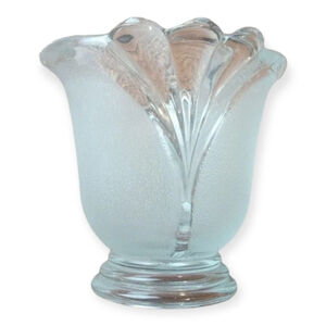 Indonesian Crystal Clear Frosted Tulip Fan Design Votive Candle Holder Vintage